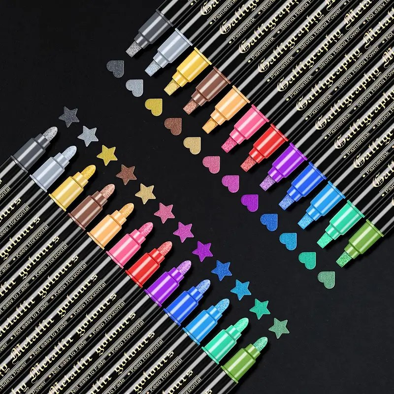Marcadores metálicos, 12 colores, rotuladores metálicos de doble punta